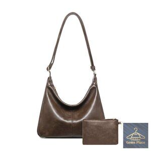 Soft Vegan Leather Hobo Bag with Adjustable Strap and Mini Purse